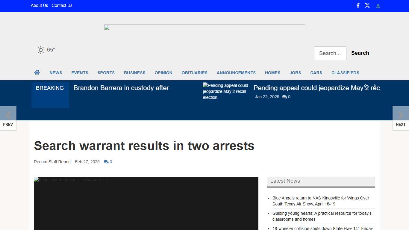 Search warrant results in two arrests News kingsvillerecord.com