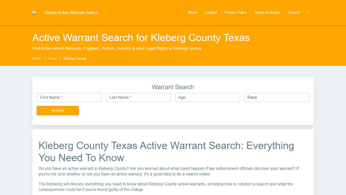 Active Warrant Search in Kleberg County Texas - Outstanding Warrants