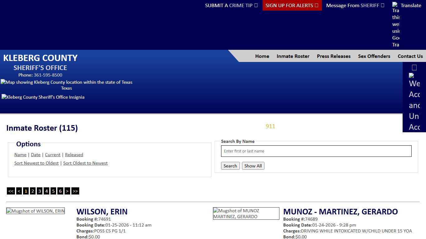 Inmate Roster - Current Inmates Booking Date Descending - Kleberg County Sheriff